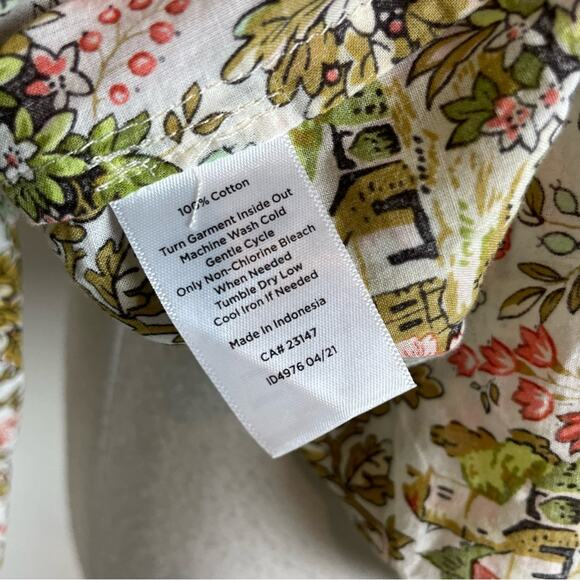 Talbot's White Brown Green Cottage Core Print Top Medium - Picture 6 of 9